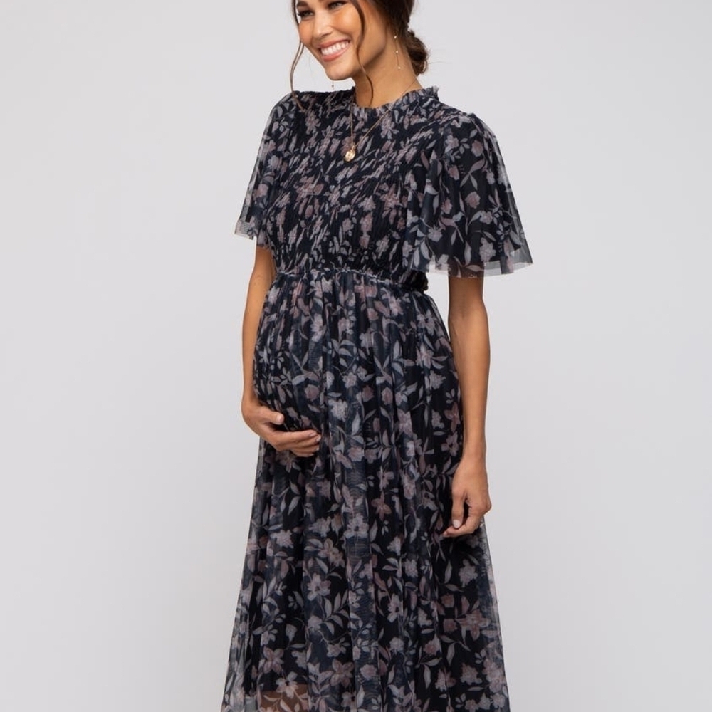 Maternity Navy Floral Maxi Dress